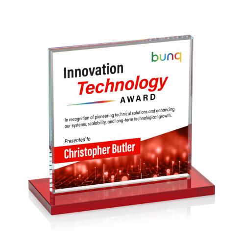 Corporate Awards - Crystal Awards - Sahara Full Color Red Crystal Award