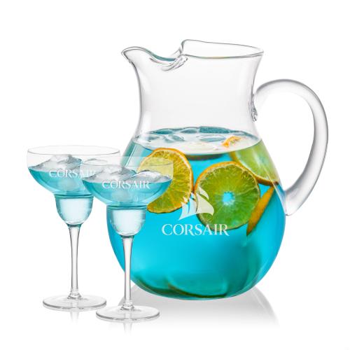 Corporate Recognition Gifts - Etched Barware - Montclair Pitcher & St Tropez Cocktail Set