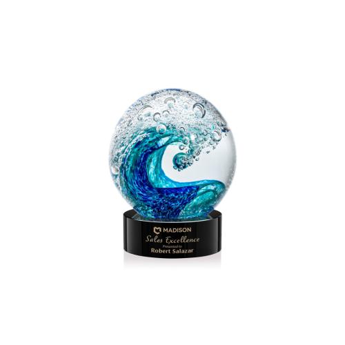 Corporate Awards - Glass Awards - Art Glass Awards - Surfside Black on Stanrich Base Spheres Glass Award