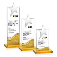 Bryanston Chrome Full Color Amber Star Crystal Award - Crystal Pillar Awards
