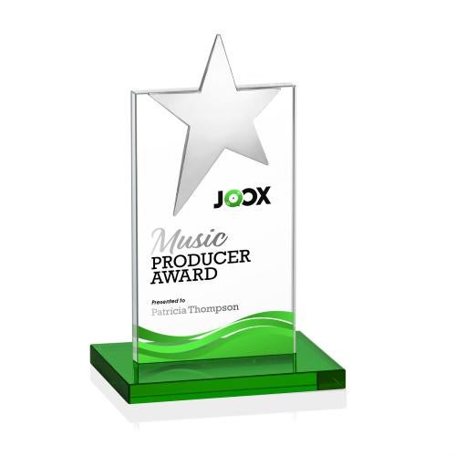 Corporate Awards - Crystal Awards - Bryanston Chrome Full Color Green Star Crystal Award