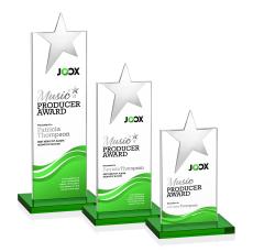 Bryanston Chrome Full Color Green Star Crystal Award - Crystal Pillar Awards