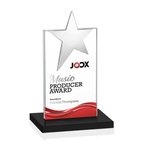Corporate Awards - Crystal Awards - Bryanston Chrome Full Color Black Star Crystal Award