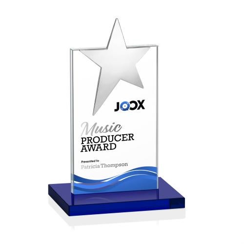 Corporate Awards - Crystal Awards - Bryanston Chrome Full Color Blue Star Crystal Award