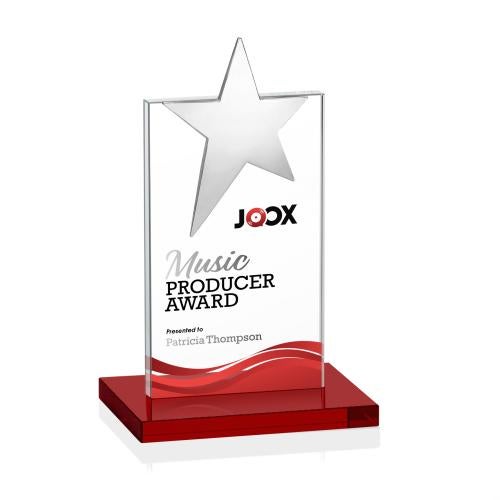 Corporate Awards - Crystal Awards - Bryanston Chrome Full Color Red Star Crystal Award