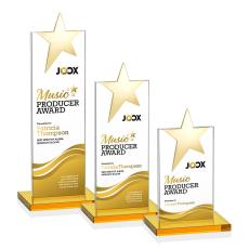 Bryanston Gold Full Color Amber Star Crystal Award - Newest Additions