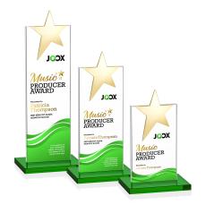 Bryanston Gold Full Color Green Star Crystal Award - Service Awards