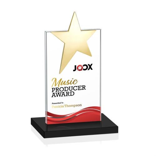 Corporate Awards - Crystal Awards - Bryanston Gold Full Color Black Star Crystal Award