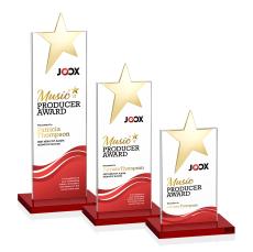 Bryanston Gold Full Color Red Star Crystal Award - Crystal Star Awards