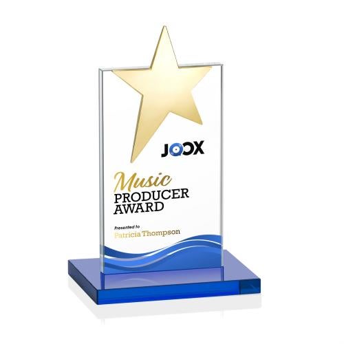 Corporate Awards - Crystal Awards - Bryanston Gold Full Color Sky Blue Star Crystal Award