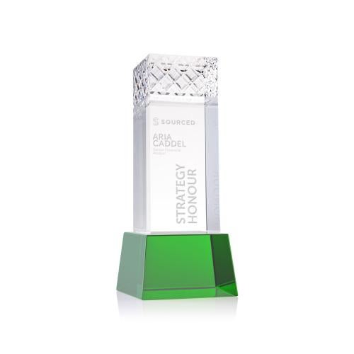 Corporate Awards - Crystal Awards - Velson Green on Base Obelisk Crystal Award