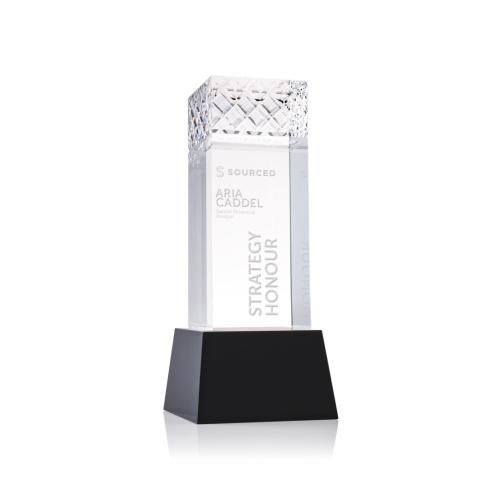 Corporate Awards - Crystal Awards - Velson Black on Base Obelisk Crystal Award