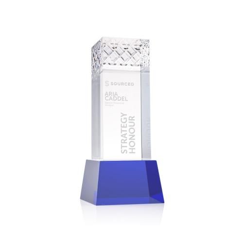 Corporate Awards - Crystal Awards - Velson Blue on Base Obelisk Crystal Award