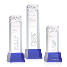 Velson Blue on Base Obelisk Crystal Award - Crystal Pillar Awards