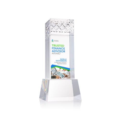 Corporate Awards - Crystal Awards - Velson Full Color Clear on Base Obelisk Crystal Award