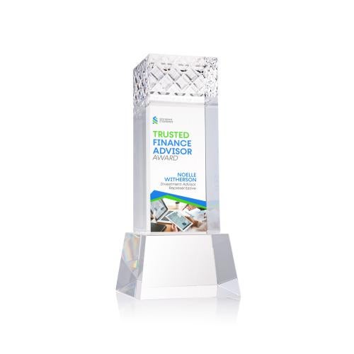 Corporate Awards - Crystal Awards - Velson Full Color Clear on Base Obelisk Crystal Award