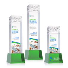 Velson Full Color Green on Base Obelisk Crystal Award - Crystal Awards