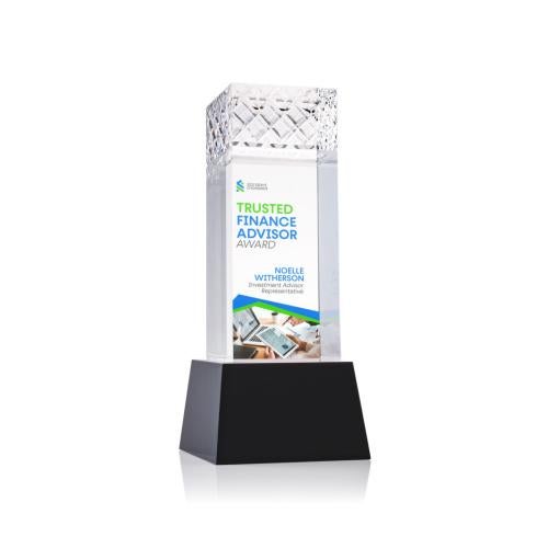Corporate Awards - Crystal Awards - Velson Full Color Black on Base Obelisk Crystal Award