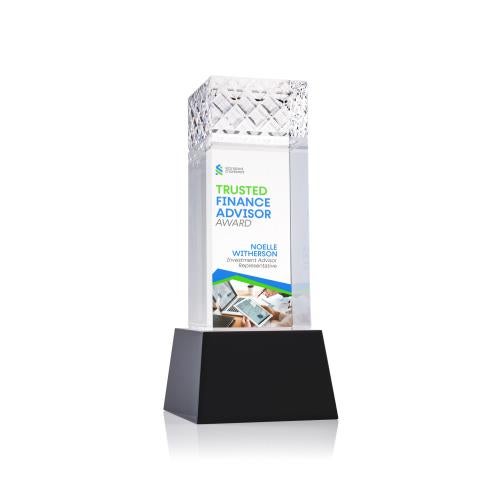 Corporate Awards - Crystal Awards - Velson Full Color Black on Base Obelisk Crystal Award