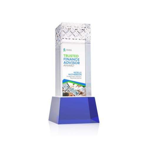 Corporate Awards - Crystal Awards - Velson Full Color Blue on Base Obelisk Crystal Award