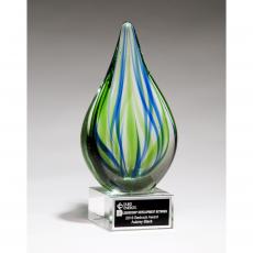 Employee Gifts - Droplet-Shaped Art Glass Award with Clear Glass Base
