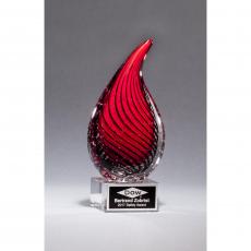 Employee Gifts - Red Art Glass Teardrop Award on Clear Glass Base