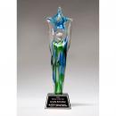Blue & Green Art Glass Star Achiever Award on Clear Base