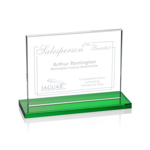 Corporate Awards - Glass Awards - Colored Glass Awards - Emperor Green (Horiz) Rectangle Crystal Award