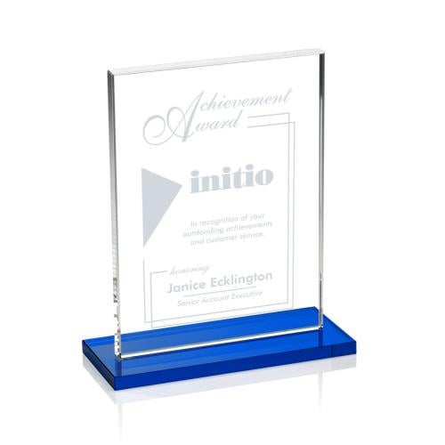 Corporate Awards - Glass Awards - Colored Glass Awards - Emperor Blue Rectangle Crystal Award