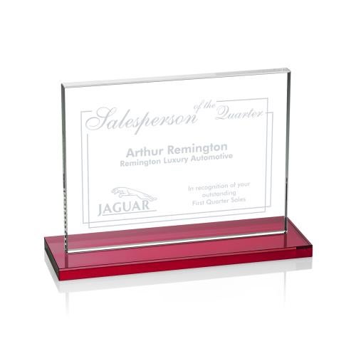 Corporate Awards - Crystal Awards - Colored Crystal - Red Crystal Awards - Emperor Red (Horiz) Rectangle Crystal Award