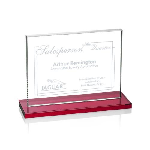 Corporate Awards - Crystal Awards - Colored Crystal - Red Crystal Awards - Emperor Red (Horiz) Rectangle Crystal Award