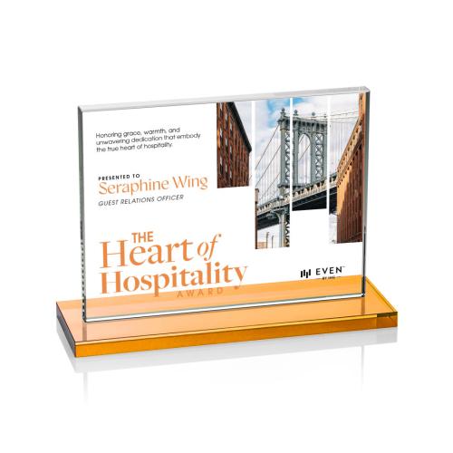 Corporate Awards - Crystal Awards - Emperor Full Color Amber (Horiz) Rectangle Crystal Award