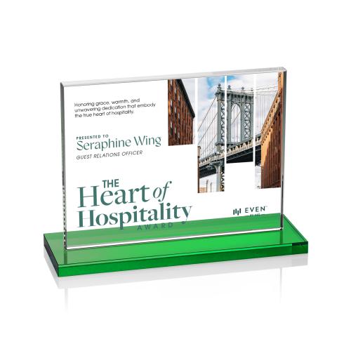 Corporate Awards - Crystal Awards - Emperor Full Color Green (Horiz) Rectangle Crystal Award