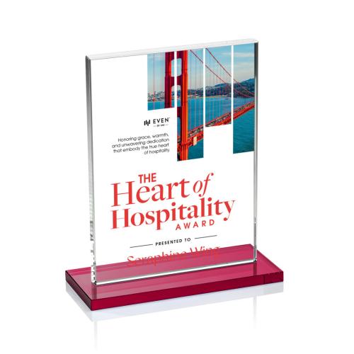 Corporate Awards - Crystal Awards - Emperor Full Color Red Rectangle Crystal Award