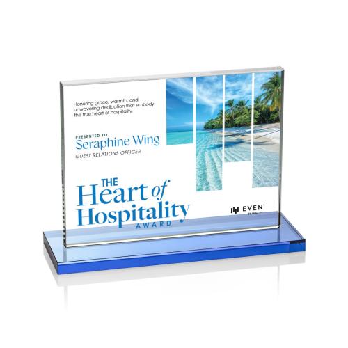 Corporate Awards - Crystal Awards - Emperor Full Color Sky Blue (Horiz) Rectangle Crystal Award