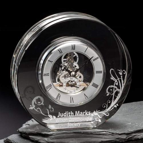 Corporate Awards - Crystal Awards - New York Clock Silver Circle Crystal Award
