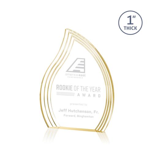 Corporate Awards - Crystal Awards - Crystal Flame Awards - Tidworth Gold Flame Acrylic Award