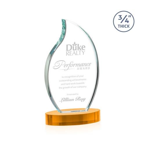 Corporate Awards - Crystal Awards - Croydon Amber on Alberton Base Flame Crystal Award