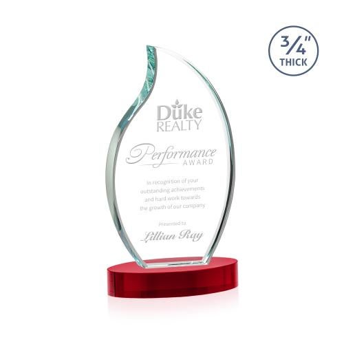 Corporate Awards - Crystal Awards - Croydon Red on Alberton Base Flame Crystal Award