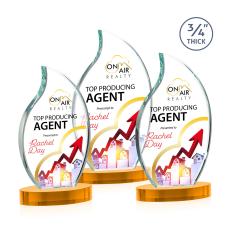 Croydon Full Color Amber on Alberton Base Flame Crystal Award - Corporate Awards