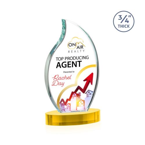 Corporate Awards - Crystal Awards - Croydon Full Color Gold on Alberton Base Flame Crystal Award