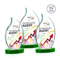 Croydon Full Color Green on Alberton Base Flame Crystal Award - Award Shapes