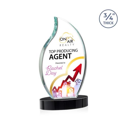 Corporate Awards - Crystal Awards - Croydon Full Color Black on Alberton Base Flame Crystal Award