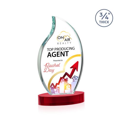 Corporate Awards - Crystal Awards - Croydon Full Color Red on Alberton Base Flame Crystal Award