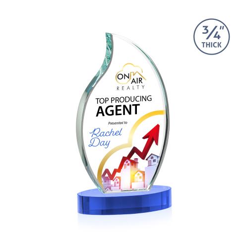 Corporate Awards - Crystal Awards - Croydon Full Color Sky Blue on Alberton Base Flame Crystal Award