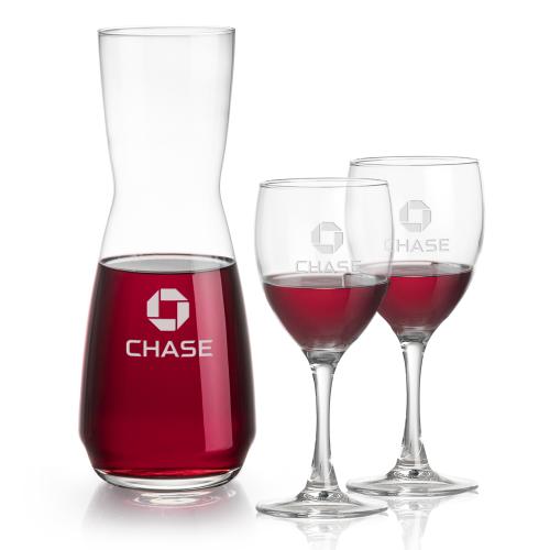 Corporate Recognition Gifts - Etched Barware - Mason Carafe & Carberry Wine Set