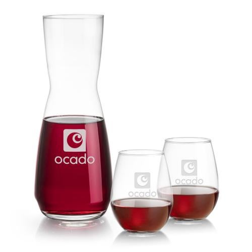 Corporate Recognition Gifts - Etched Barware - Mason Carafe & Ossington Stemless Wine