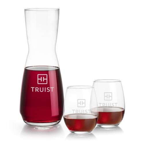 Corporate Recognition Gifts - Etched Barware - Mason Carafe & Stanford Stemless Wine