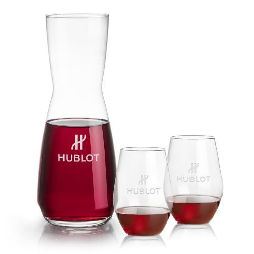 Corporate Recognition Gifts - Etched Barware - Mason Carafe & Vale Stemless Wine Set