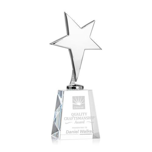 Corporate Awards - Crystal Awards - Crystal Star Awards - Tuscany Chrome Star on Celestina Base - Clear